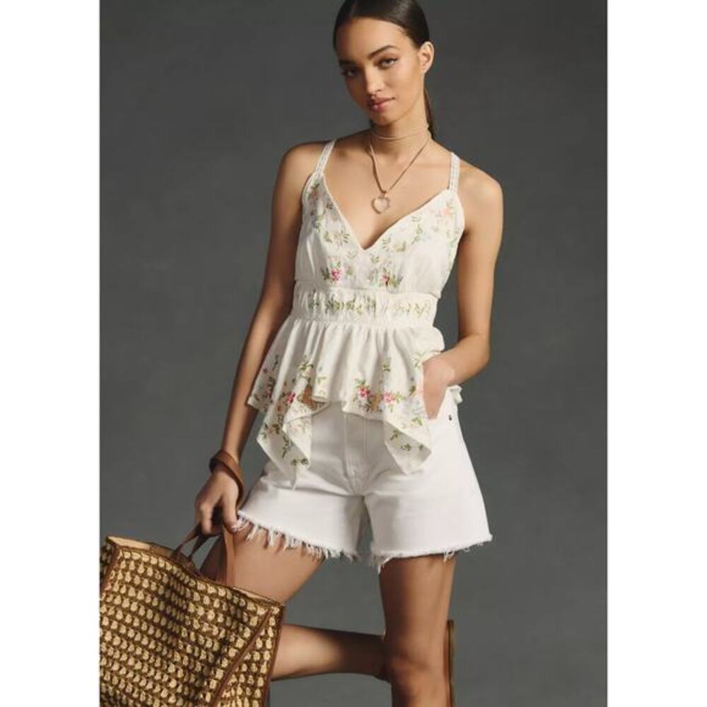 By‎ Anthropologie Embroidered V-Neck Asymmetrical Top